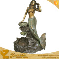 Garden Brass Mermaid Sitting on Stone Water Fountain GBF-G035V